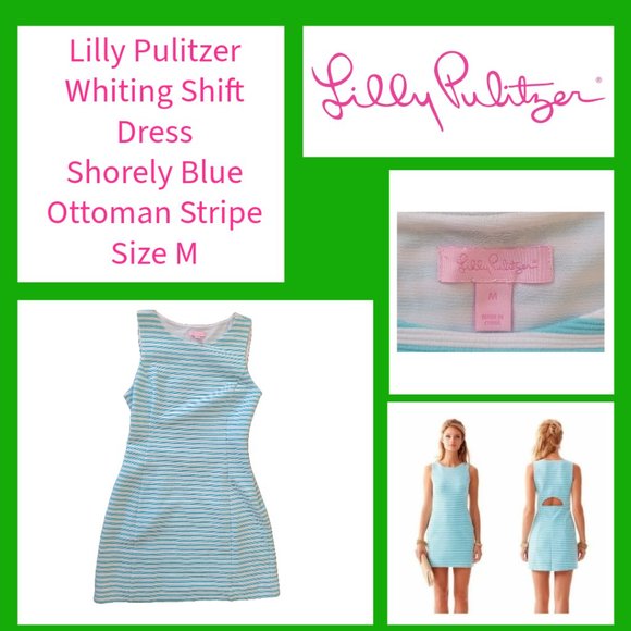Lilly Pulitzer Whiting Shift Dress Shorely Blue Ottoman Stripe - Size M - Picture 1 of 6